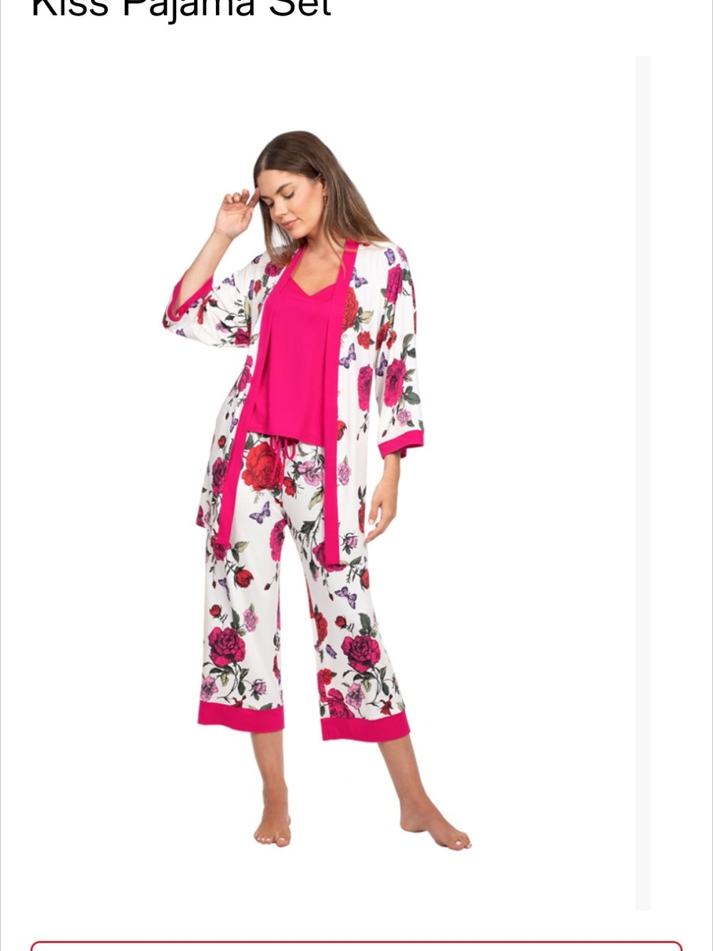 Linea Donatella White & Hot Pink Floral 3-Piece Pajama Set